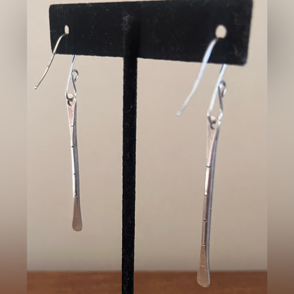 Sterling Silver Bar Drop Earrings with Etched Design, 2.5" long - Picture 2 of 2